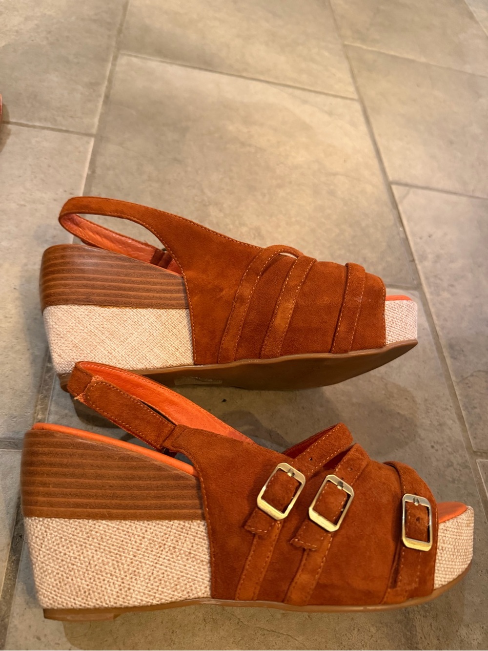 Antelope Rust Suede Wedge Sandals with Buckle Straps